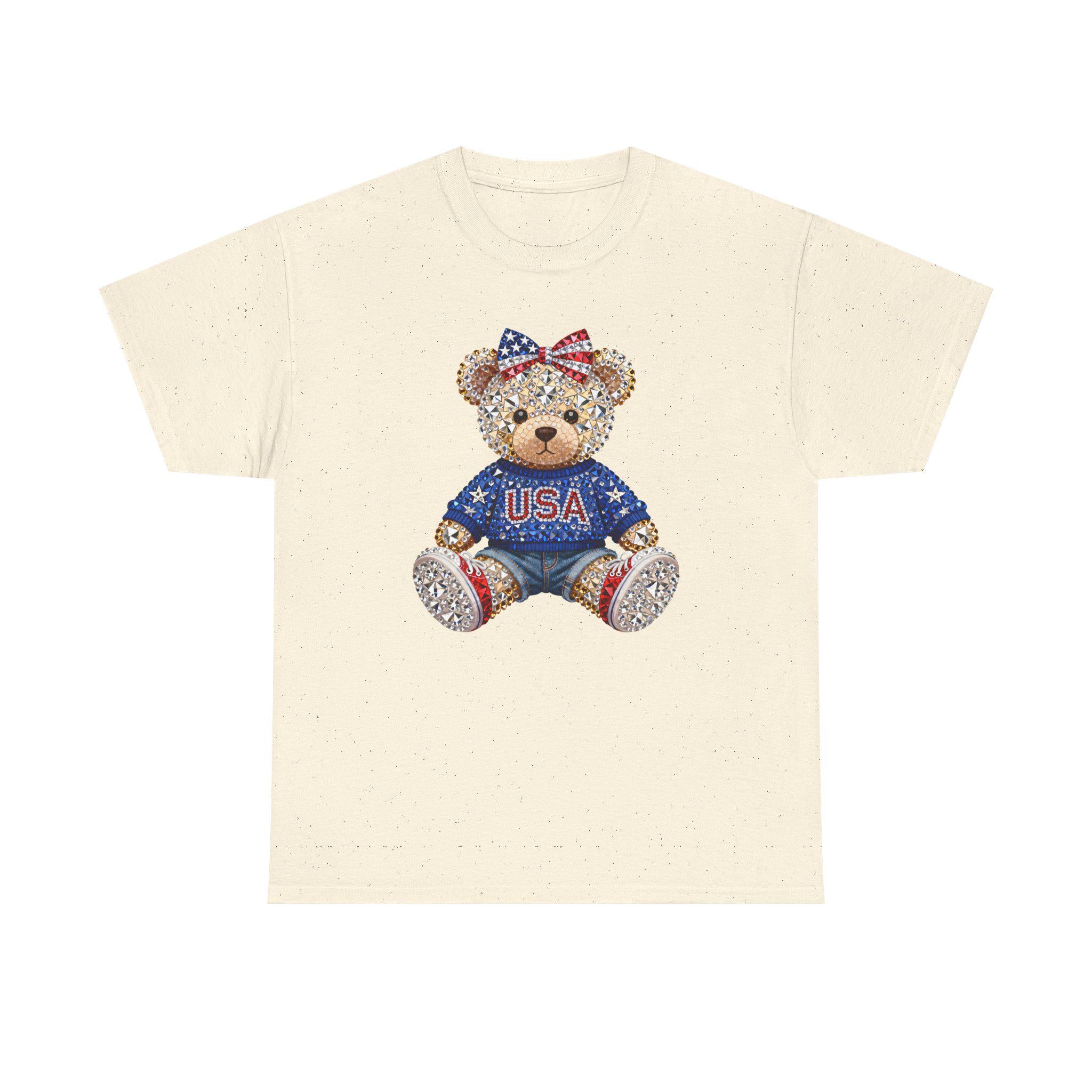 Patriotic Teddy Bear USA Tee | American Flag Bow T-Shirt