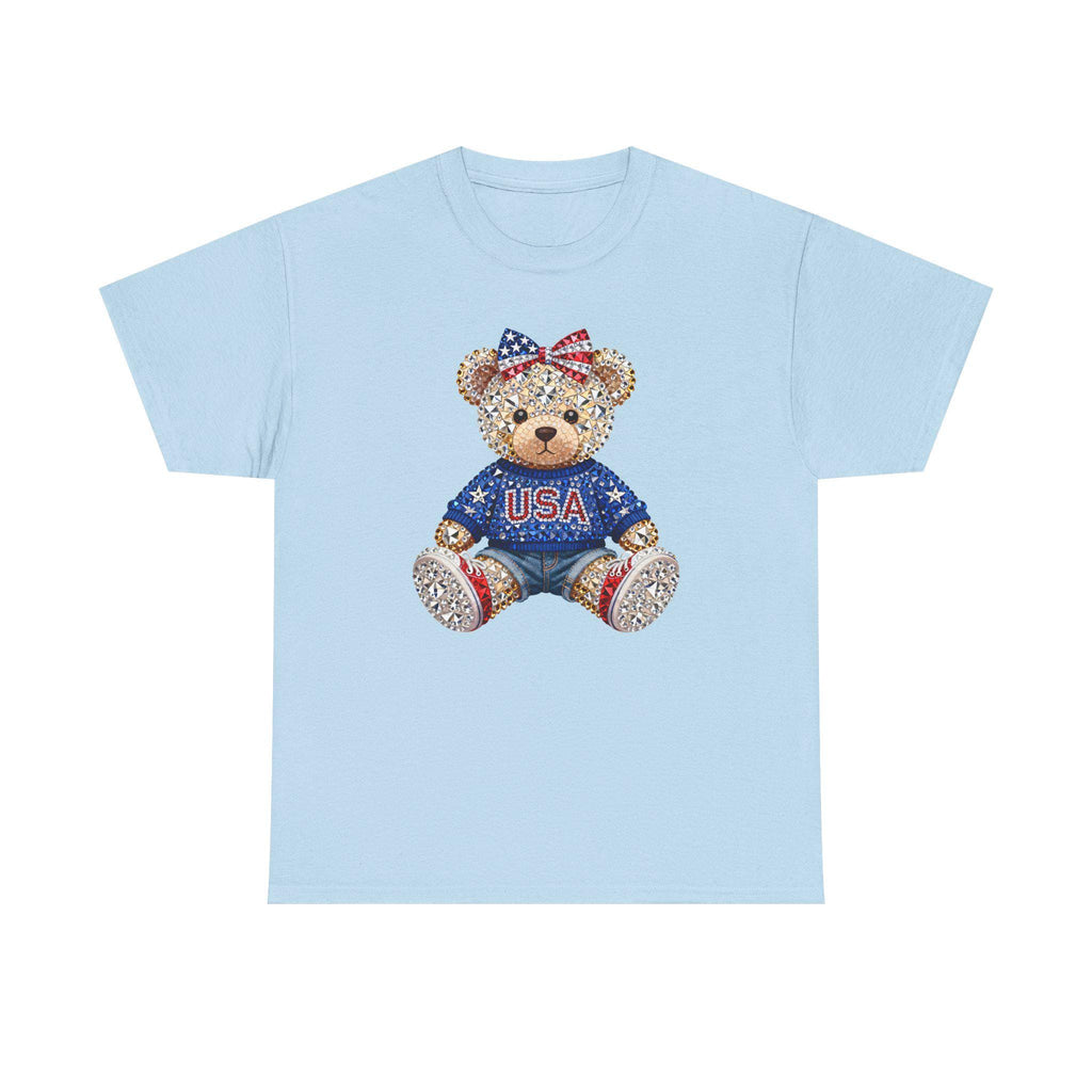 Patriotic Teddy Bear USA Tee | American Flag Bow T-Shirt
