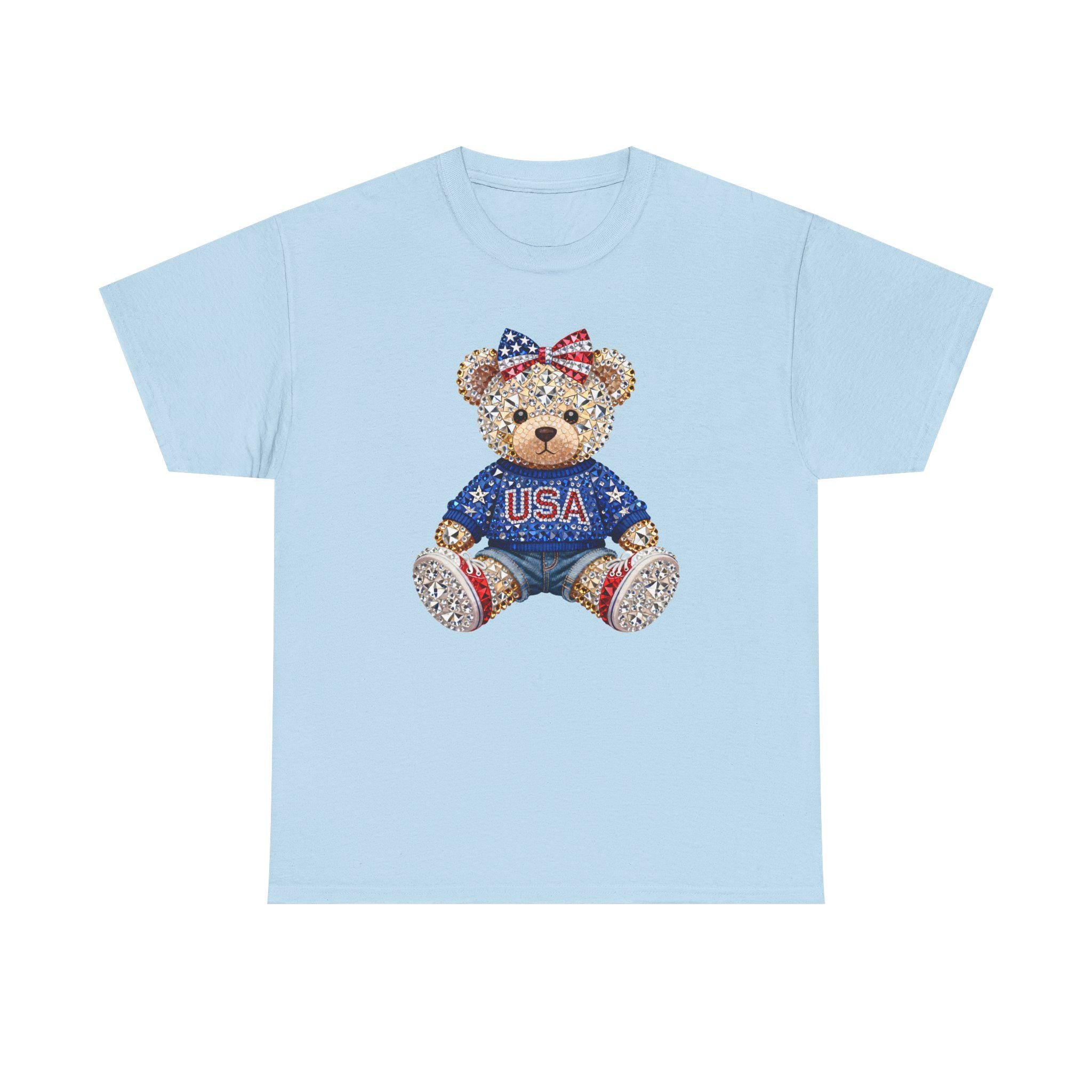 Patriotic Teddy Bear USA Tee | American Flag Bow T-Shirt