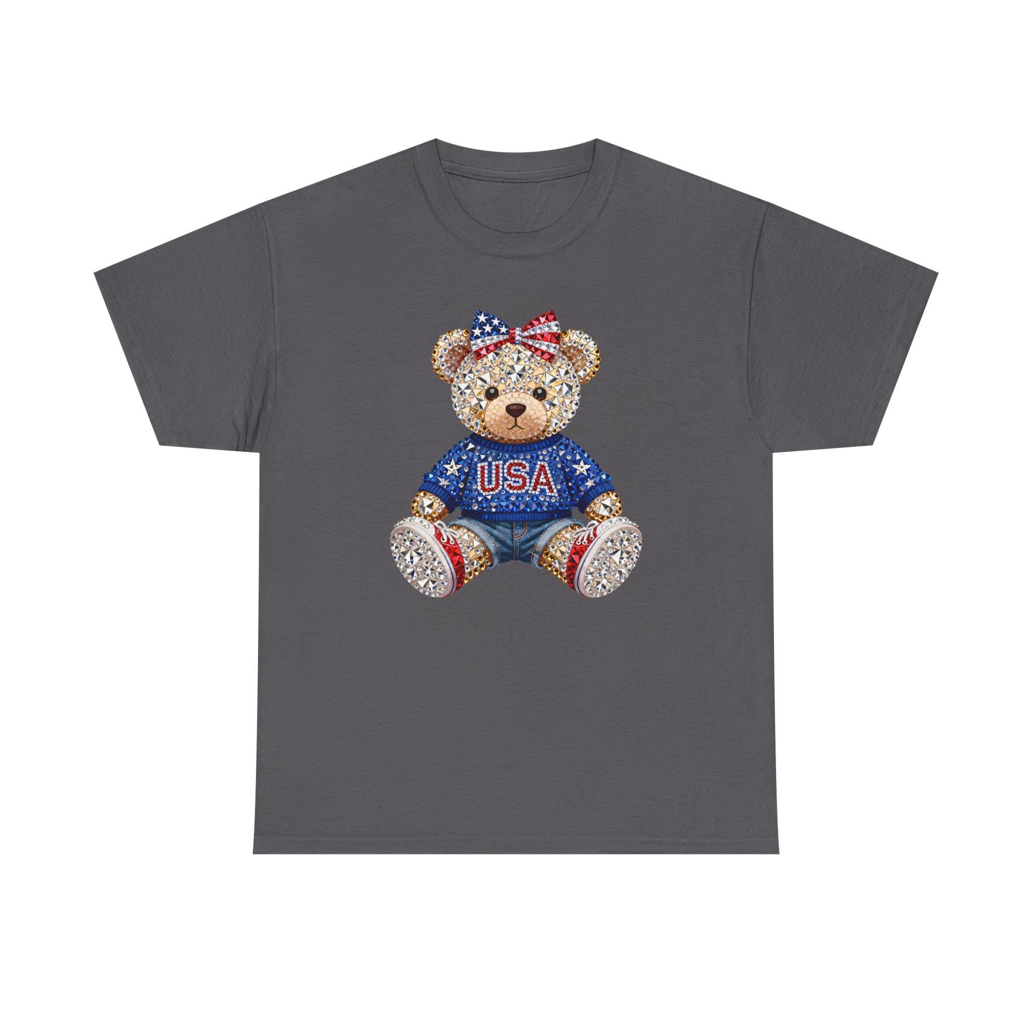 Patriotic Teddy Bear USA Tee | American Flag Bow T-Shirt