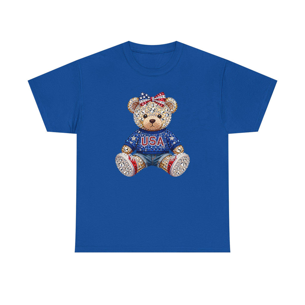 Patriotic Teddy Bear USA Tee | American Flag Bow T-Shirt