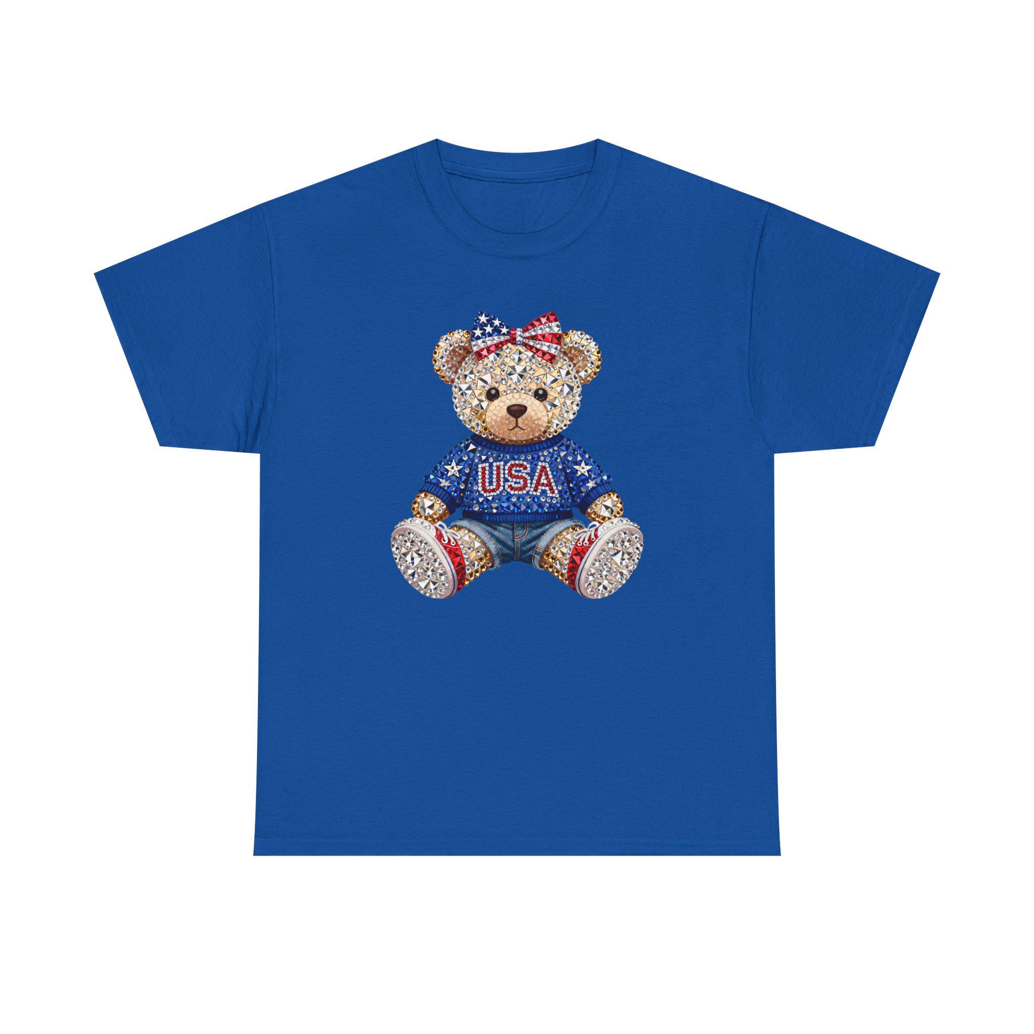 Patriotic Teddy Bear USA Tee | American Flag Bow T-Shirt