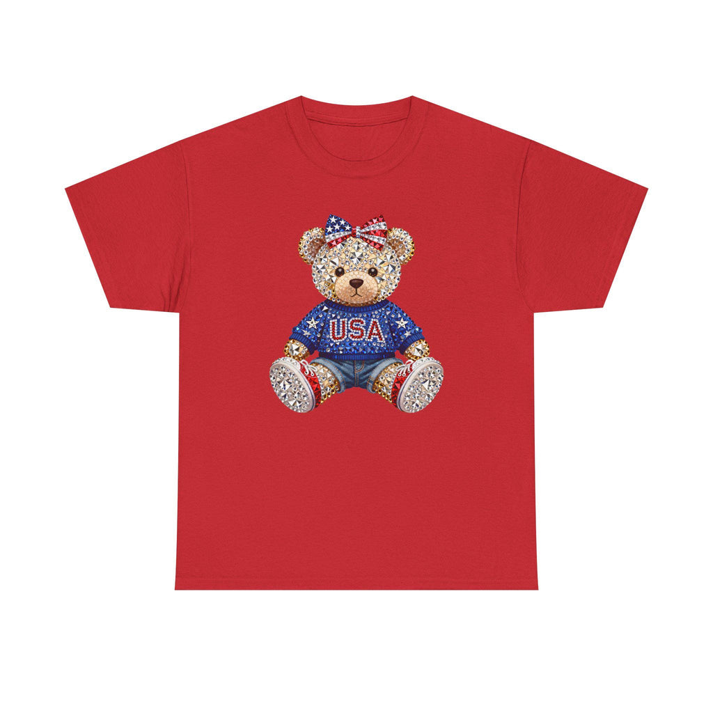 Patriotic Teddy Bear USA Tee | American Flag Bow T-Shirt