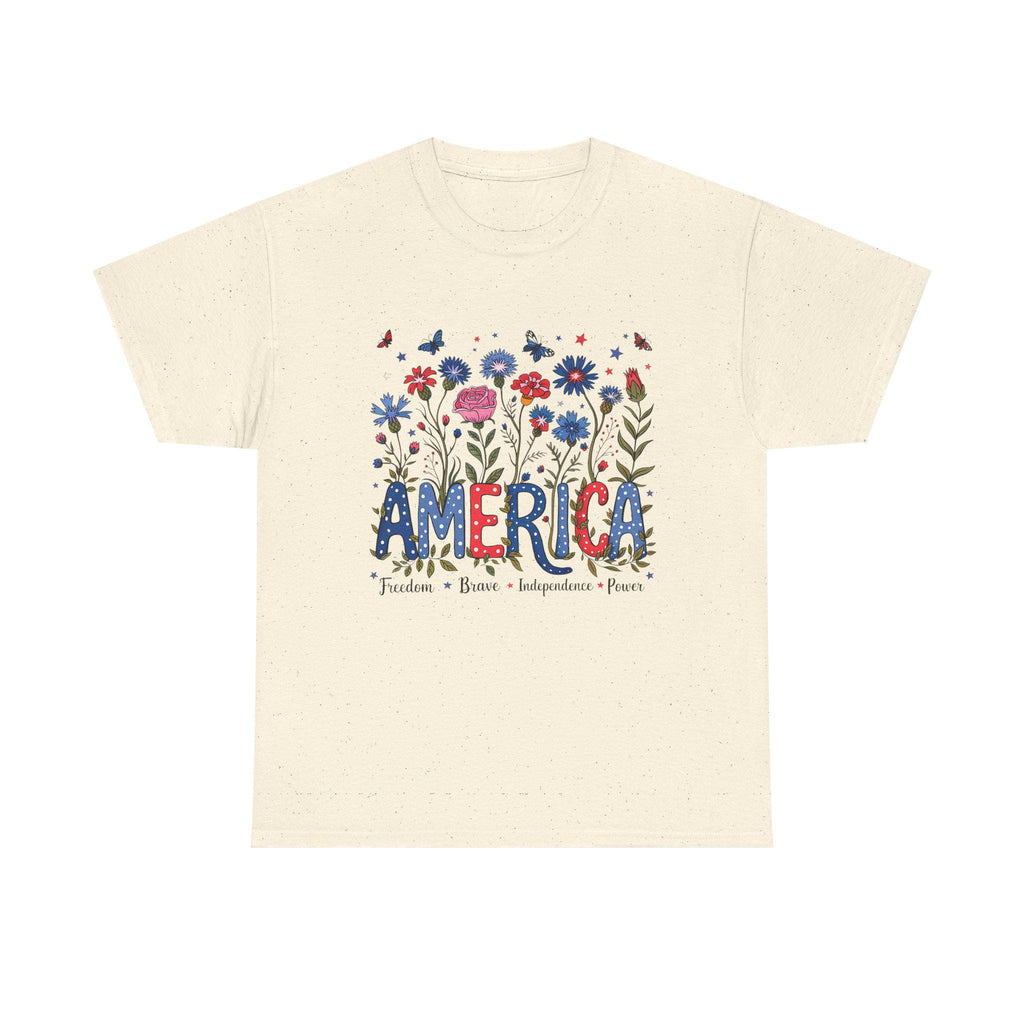 America floral patriotic T-Shirt | red blue flowers, freedom independence