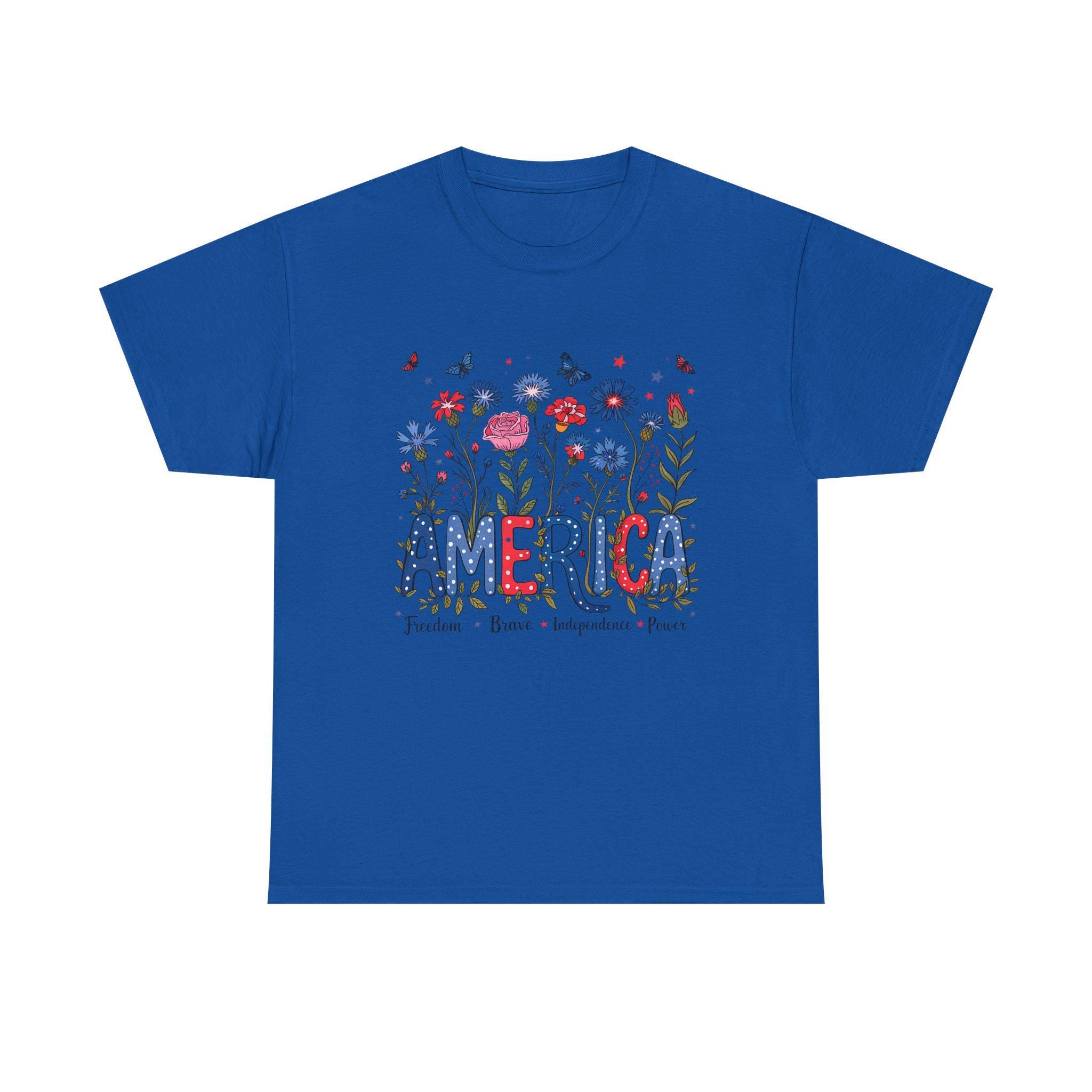America floral patriotic T-Shirt | red blue flowers, freedom independence