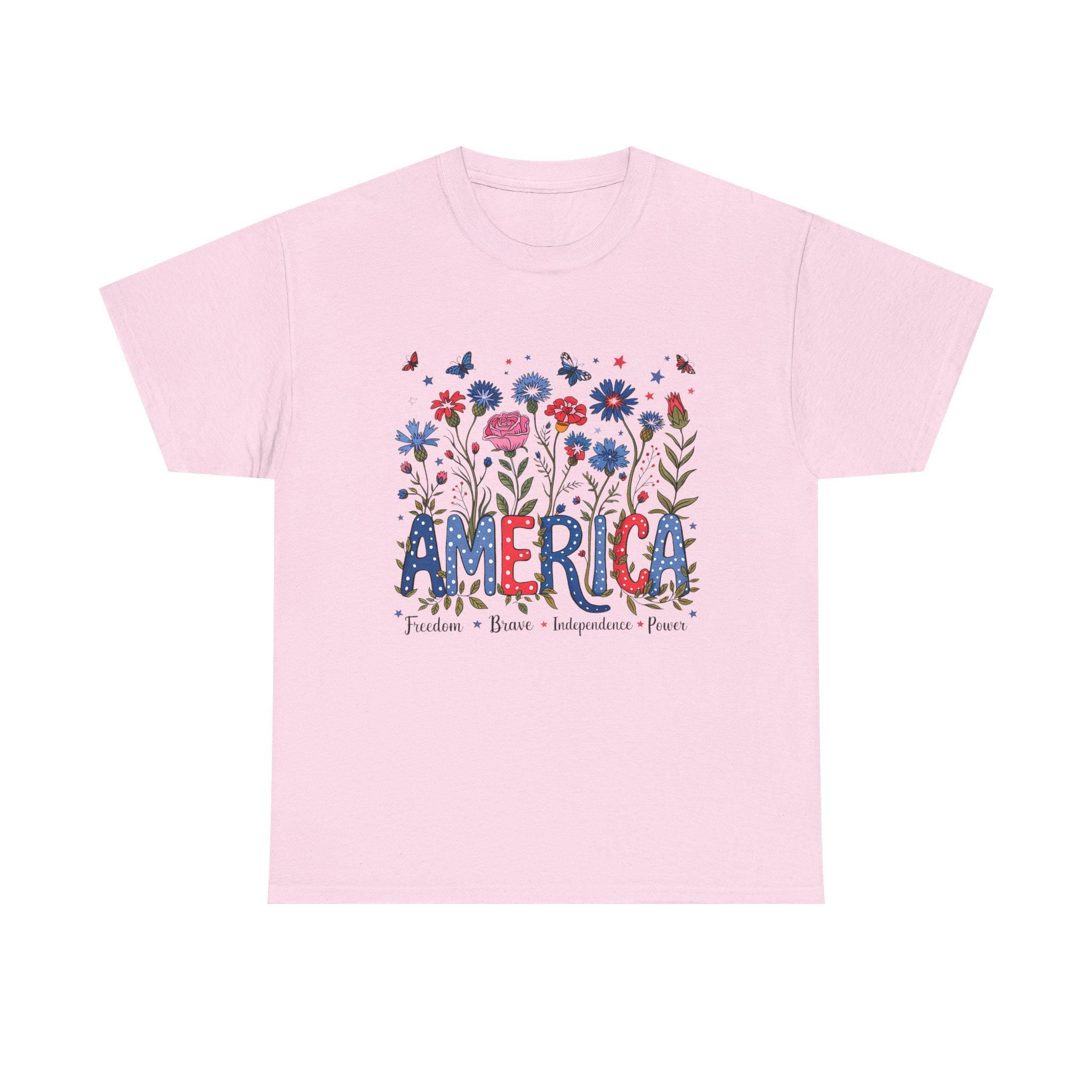 America floral patriotic T-Shirt | red blue flowers, freedom independence