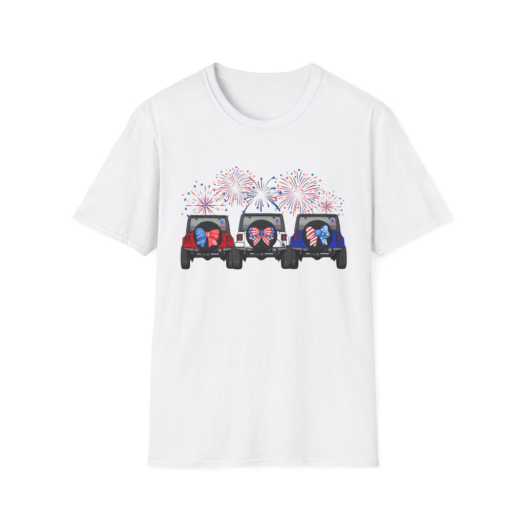 Three Jeeps with Fireworks T-Shirt | Patriotic 4th of July Graphic