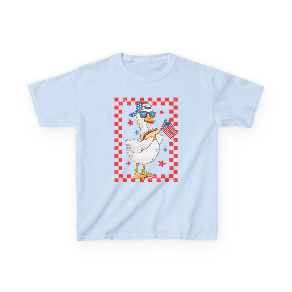 Patriotic Duck Kids Tee | American Flag, Stars & Checkerboard