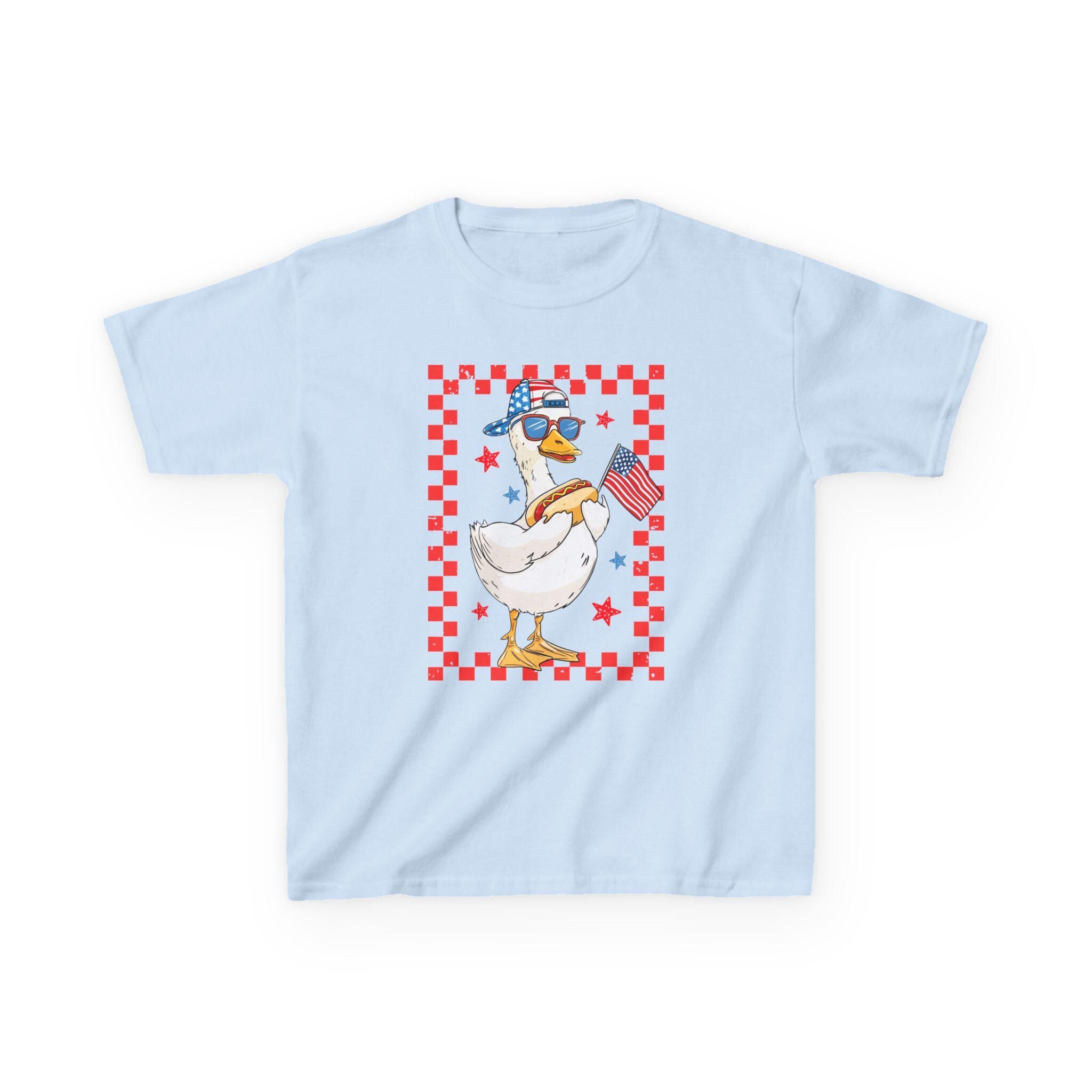 Patriotic Duck Kids Tee | American Flag, Stars & Checkerboard