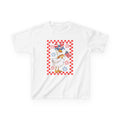 Patriotic Duck Holding Flag Kids Tee | Red Checkered Border, Sunglasses
