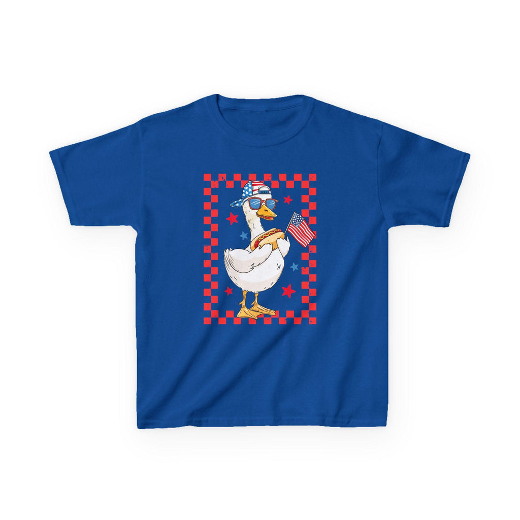 Patriotic Duck Kids Tee | American Flag, Stars & Checkerboard