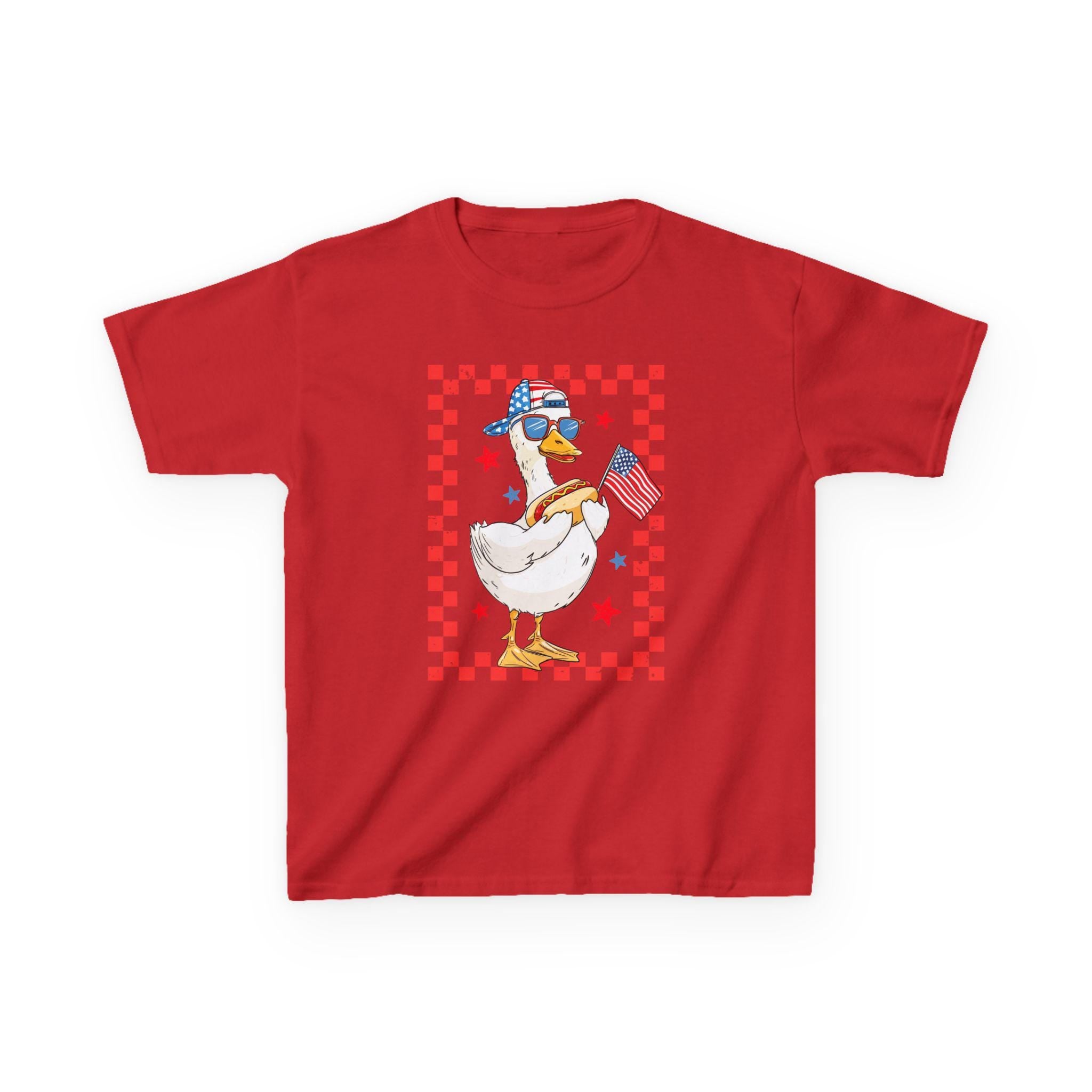 Patriotic Duck Kids Tee | American Flag, Stars & Checkerboard