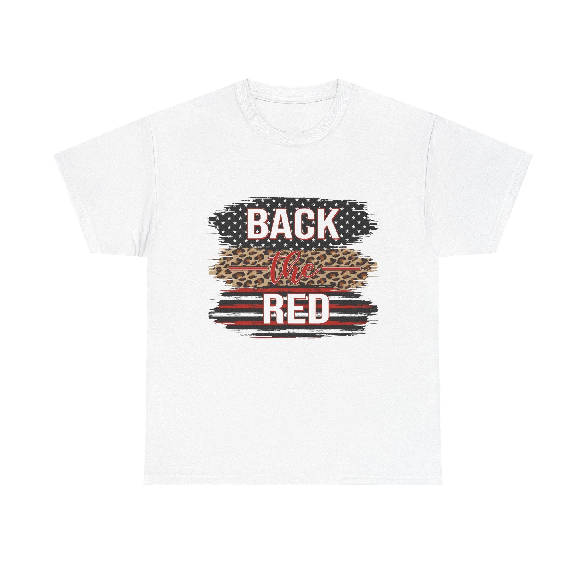 Back the Red T-Shirt | Leopard Stripes, American Flag Brushstroke