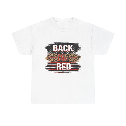 Back the Red T-Shirt | Leopard Stripes, American Flag Brushstroke