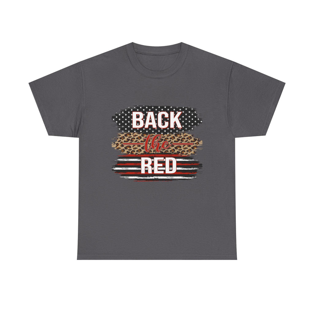 Back the Red T-Shirt | Leopard Stripes, American Flag Brushstroke