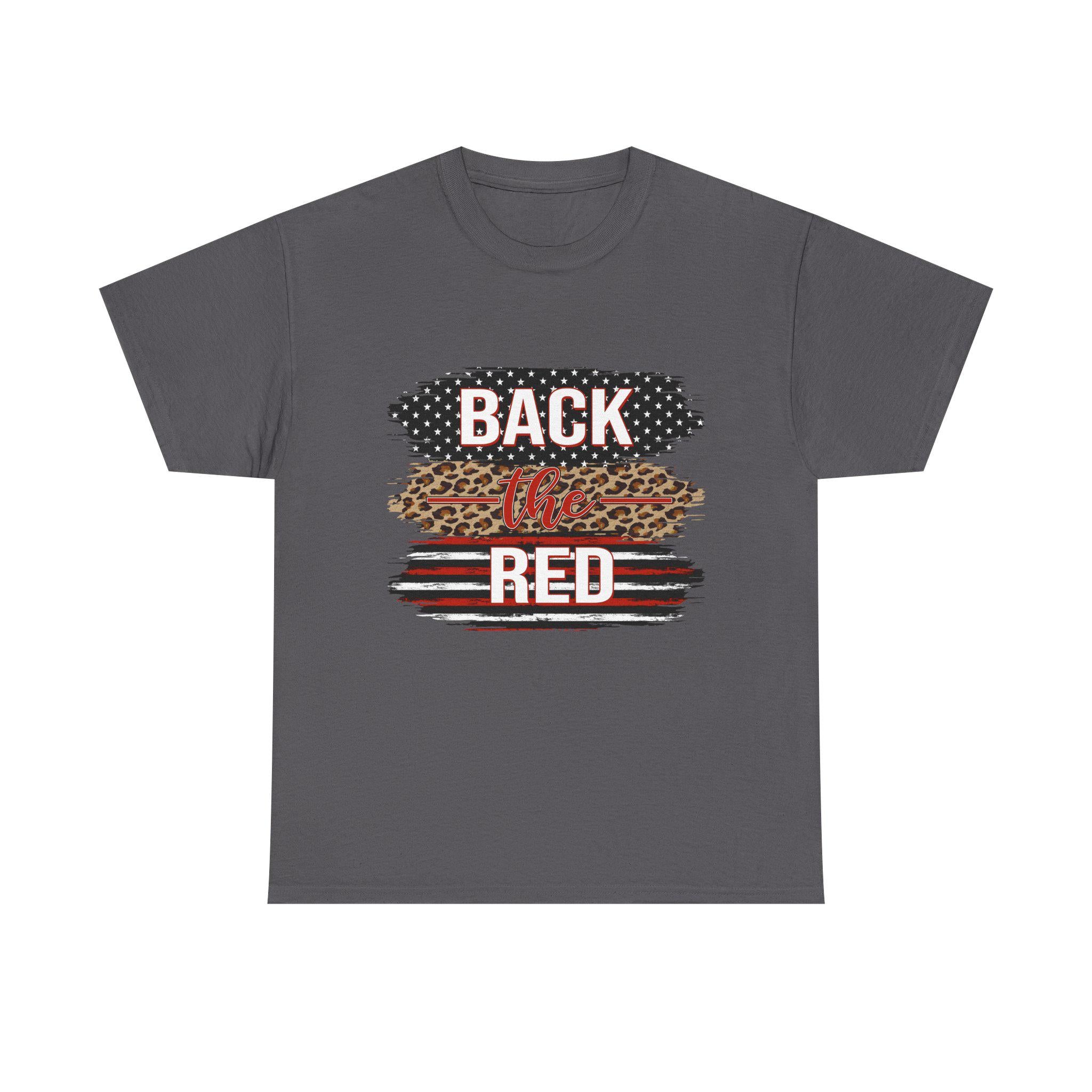 Back the Red T-Shirt | Leopard Stripes, American Flag Brushstroke