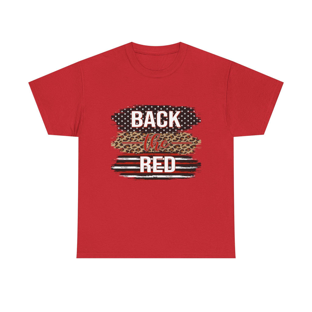 Back the Red T-Shirt | Leopard Stripes, American Flag Brushstroke