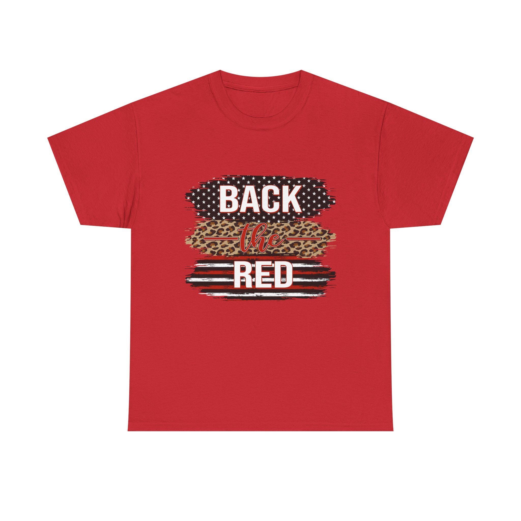 Back the Red T-Shirt | Leopard Stripes, American Flag Brushstroke