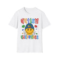 Autism Awareness Smiley Face T-Shirt | Puzzle Hat, Colorful Letters