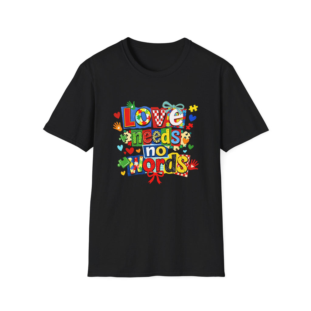 Love Needs No Words T-Shirt | Colorful Handprint Heart Illustration