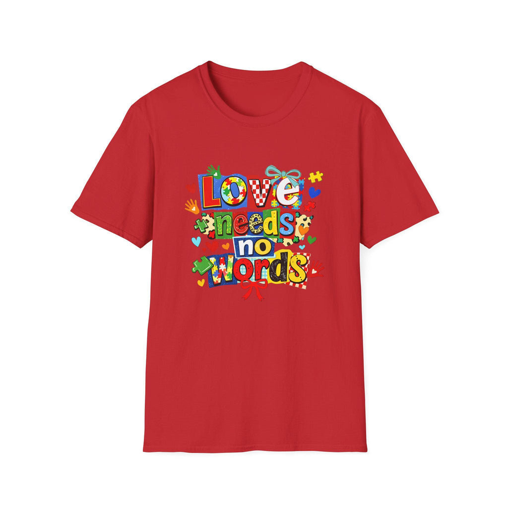 Love Needs No Words T-Shirt | Colorful Handprint Heart Illustration