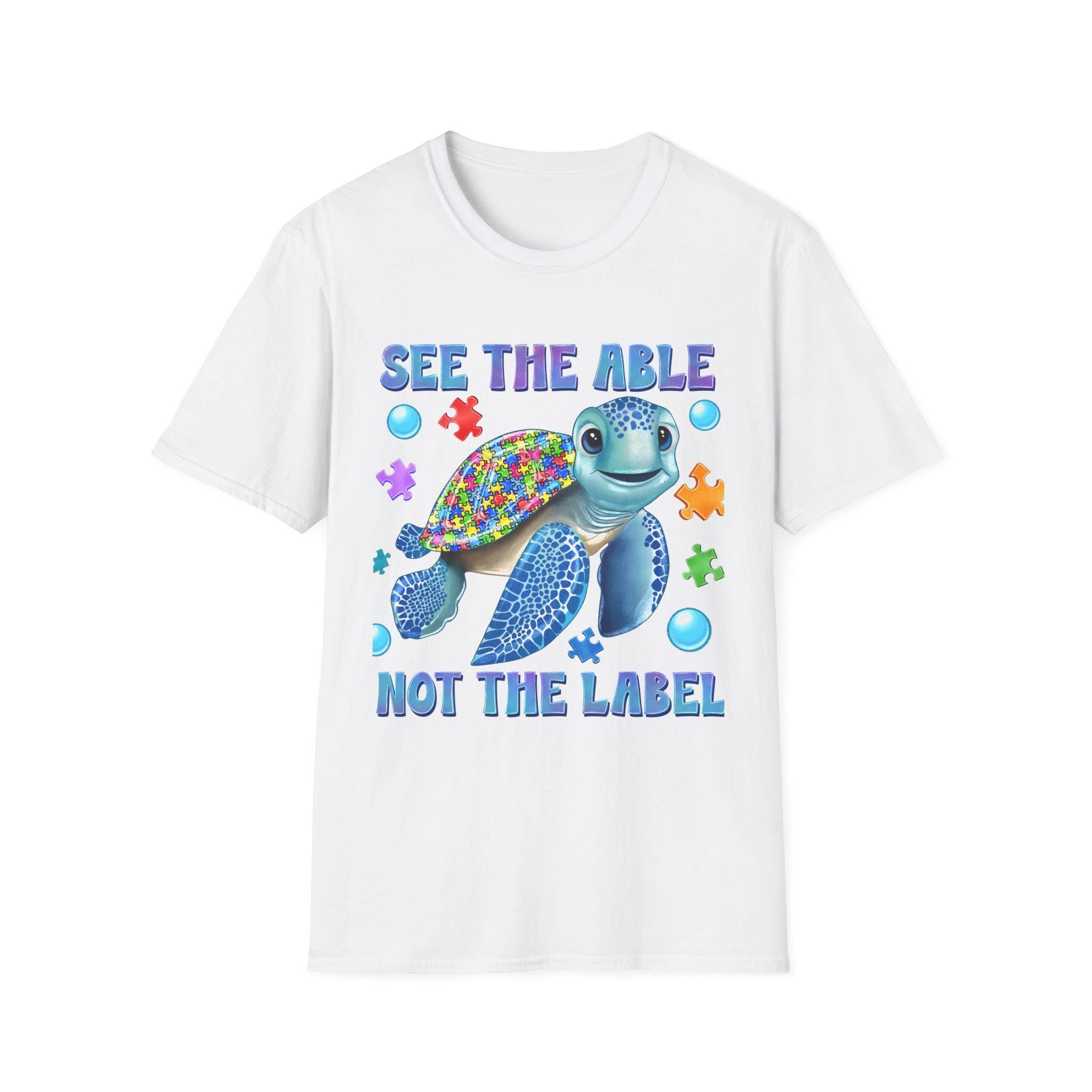 See The Able Not The Label Turtle T-Shirt | Autism Awareness Puzzle Design