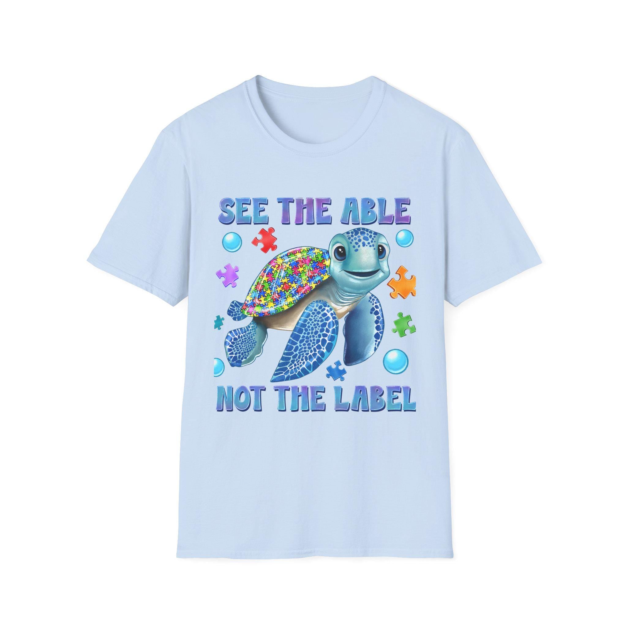 See The Able Not The Label Turtle T-Shirt | Autism Awareness Puzzle Design