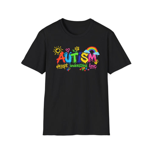Autism Awareness colorful text T-Shirt | rainbow puzzle heart design