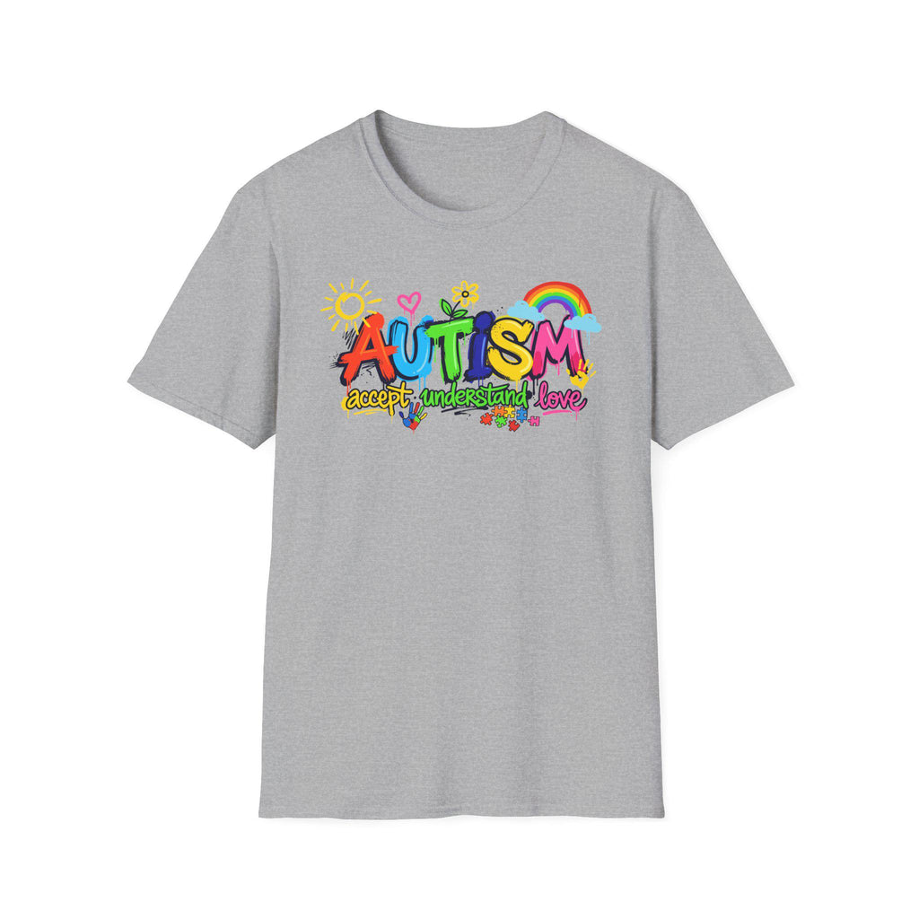 Autism Awareness colorful text T-Shirt | rainbow puzzle heart design