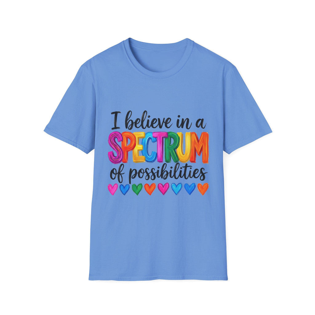 I Believe in a Spectrum of Possibilities T-Shirt | Rainbow Hearts Pride Tee