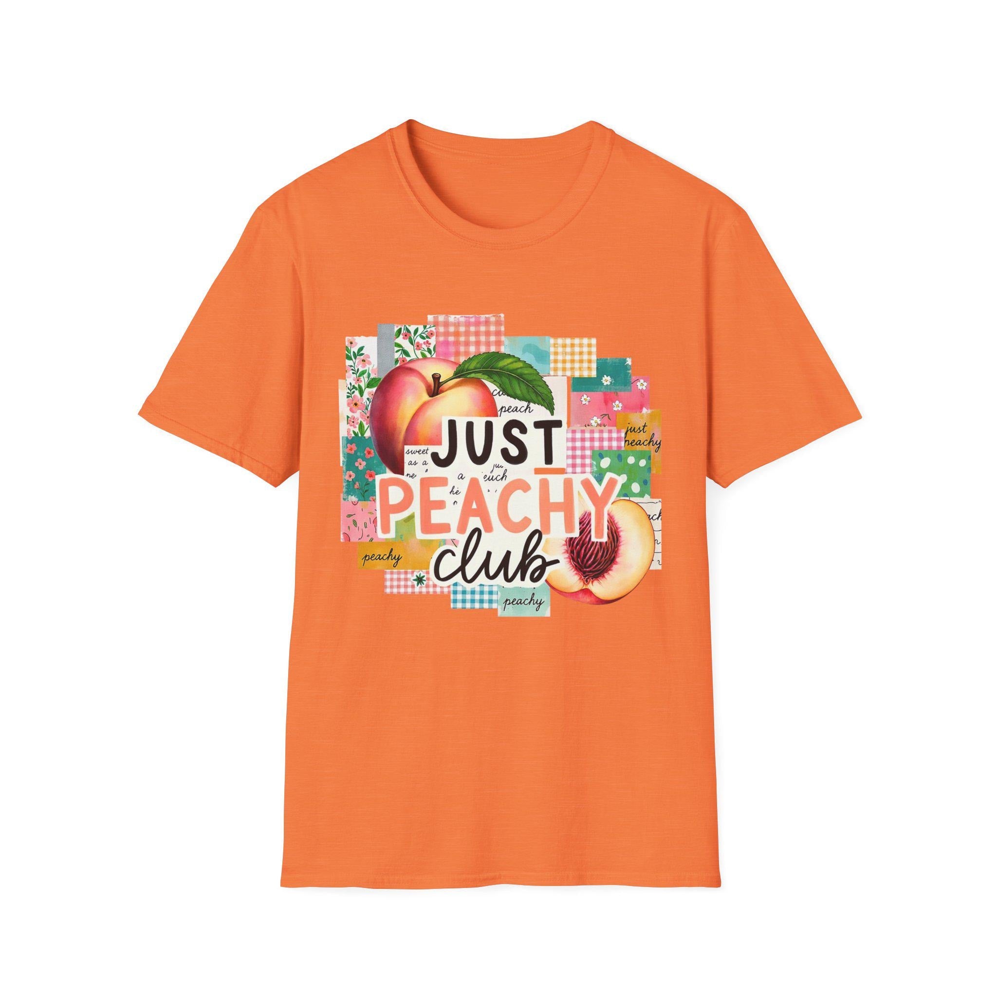 Just Peachy Club T-Shirt | Peach Graphic, Retro Patchwork Design