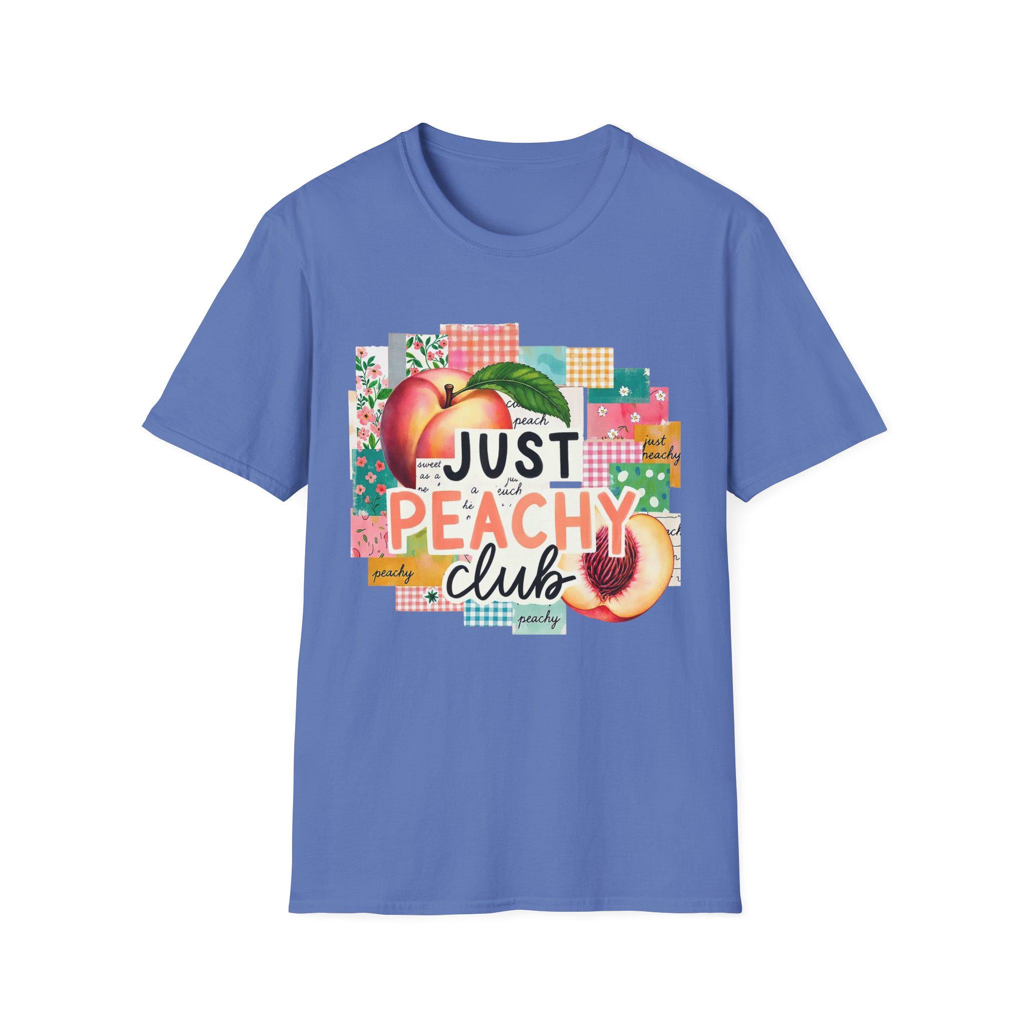 Just Peachy Club T-Shirt | Peach Graphic, Retro Patchwork Design
