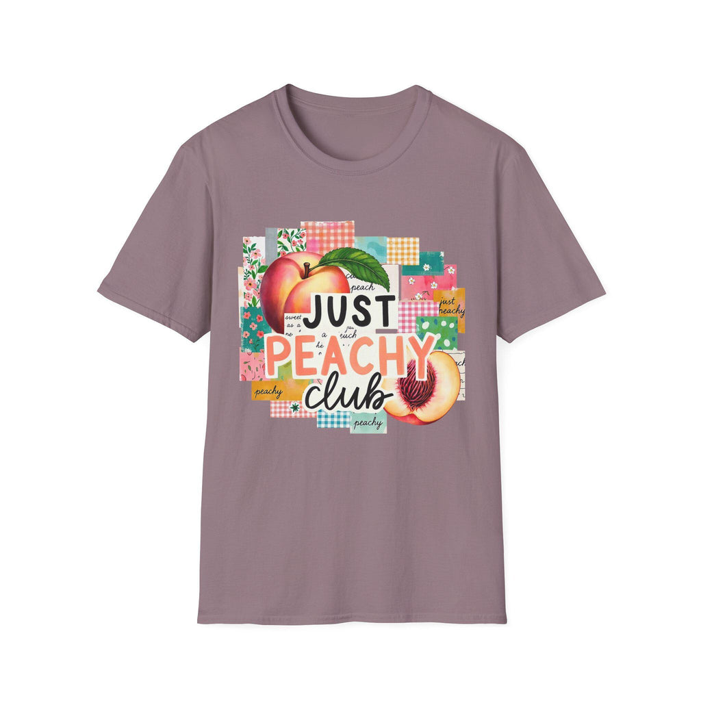 Just Peachy Club T-Shirt | Peach Graphic, Retro Patchwork Design