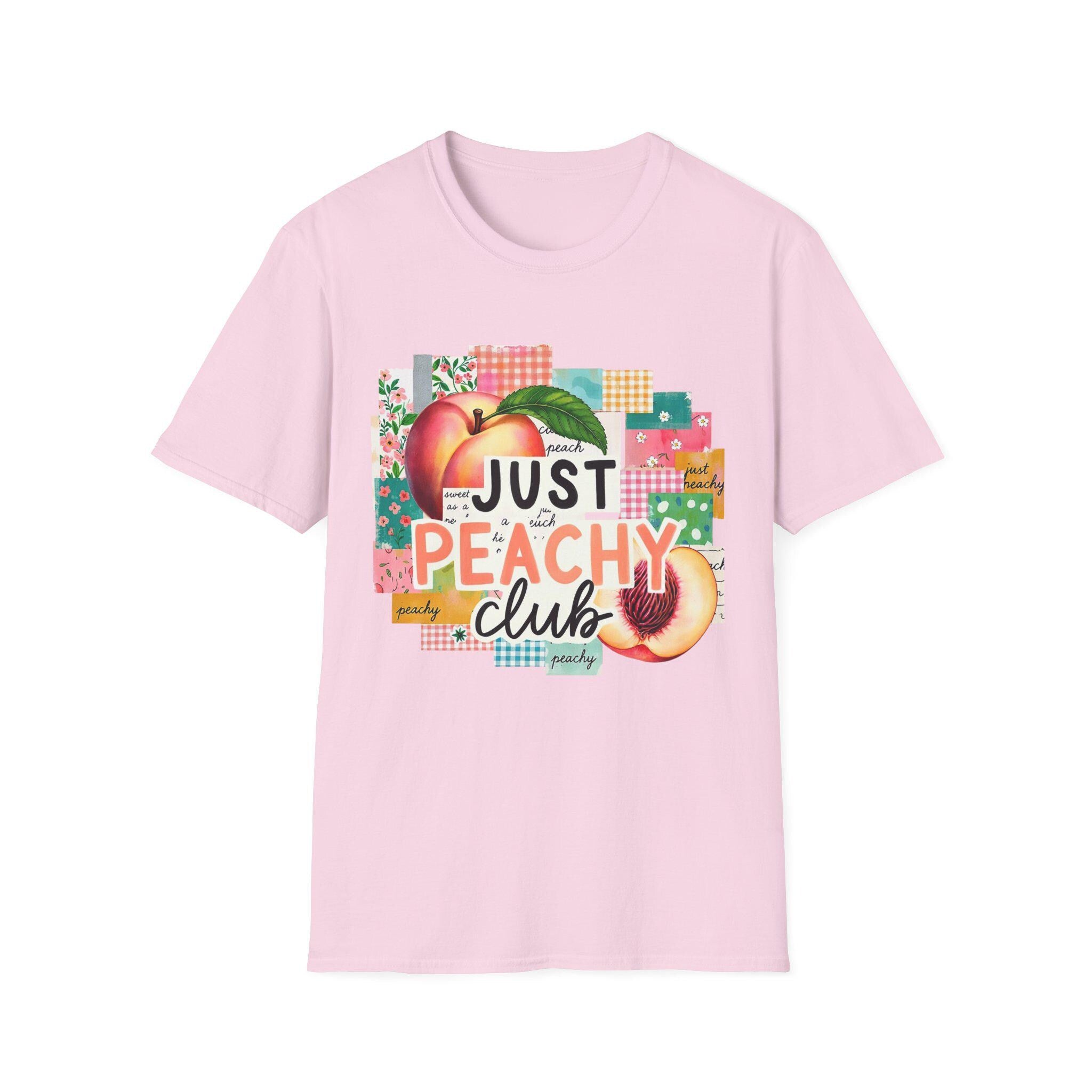 Just Peachy Club T-Shirt | Peach Graphic, Retro Patchwork Design
