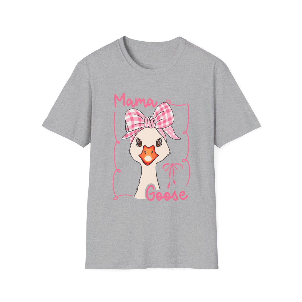 Mama Goose T-Shirt | Whimsical Goose Illustration, Pink Gingham Bow