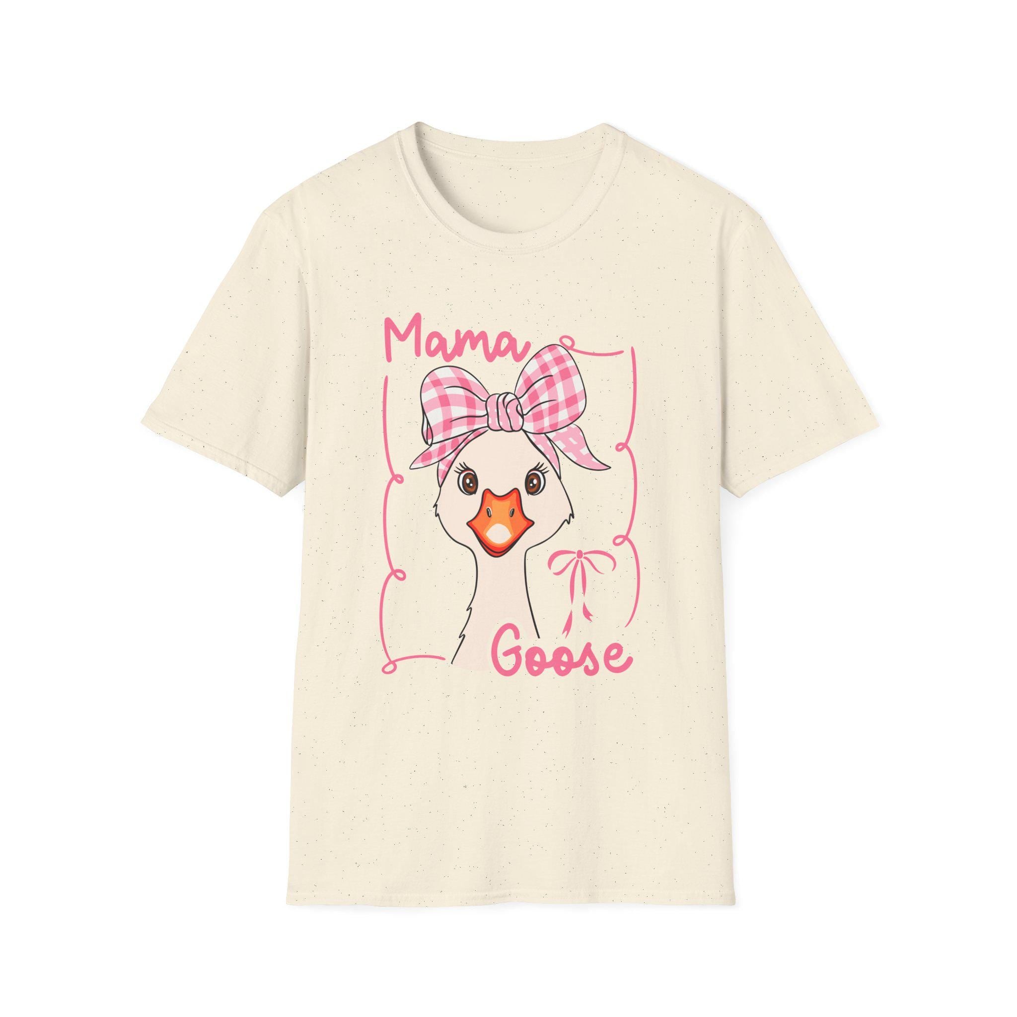 Mama Goose T-Shirt | Whimsical Goose Illustration, Pink Gingham Bow