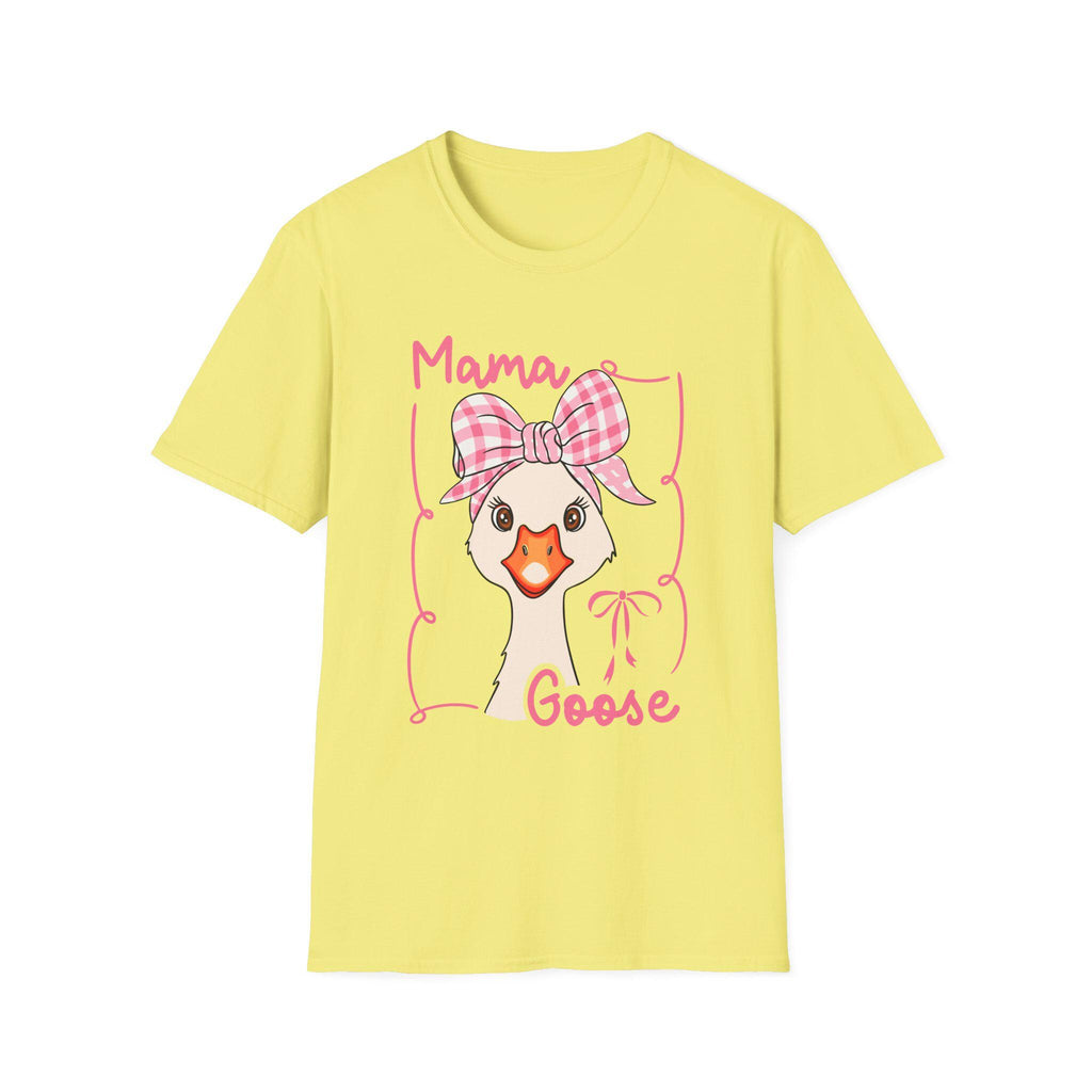 Mama Goose T-Shirt | Whimsical Goose Illustration, Pink Gingham Bow