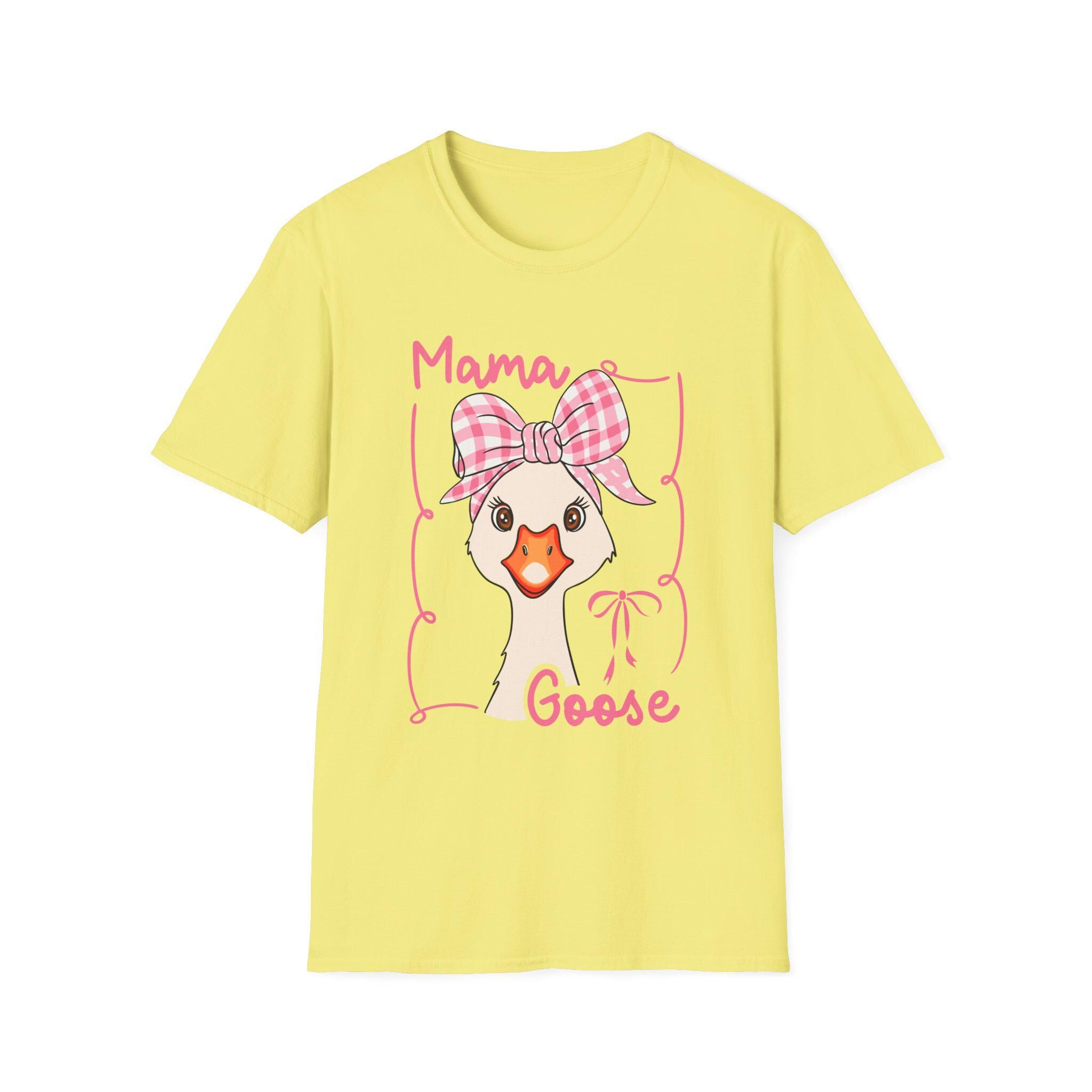 Mama Goose T-Shirt | Whimsical Goose Illustration, Pink Gingham Bow