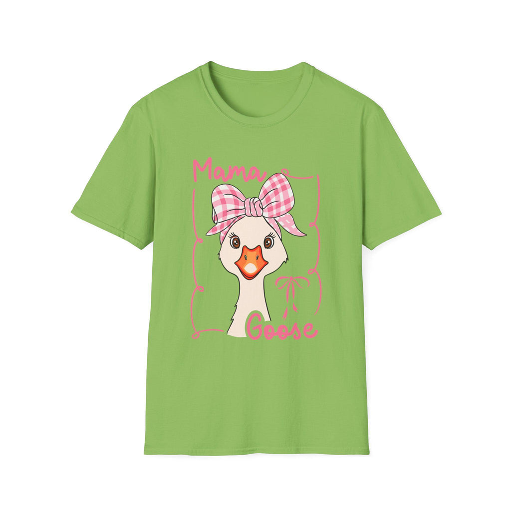Mama Goose T-Shirt | Whimsical Goose Illustration, Pink Gingham Bow