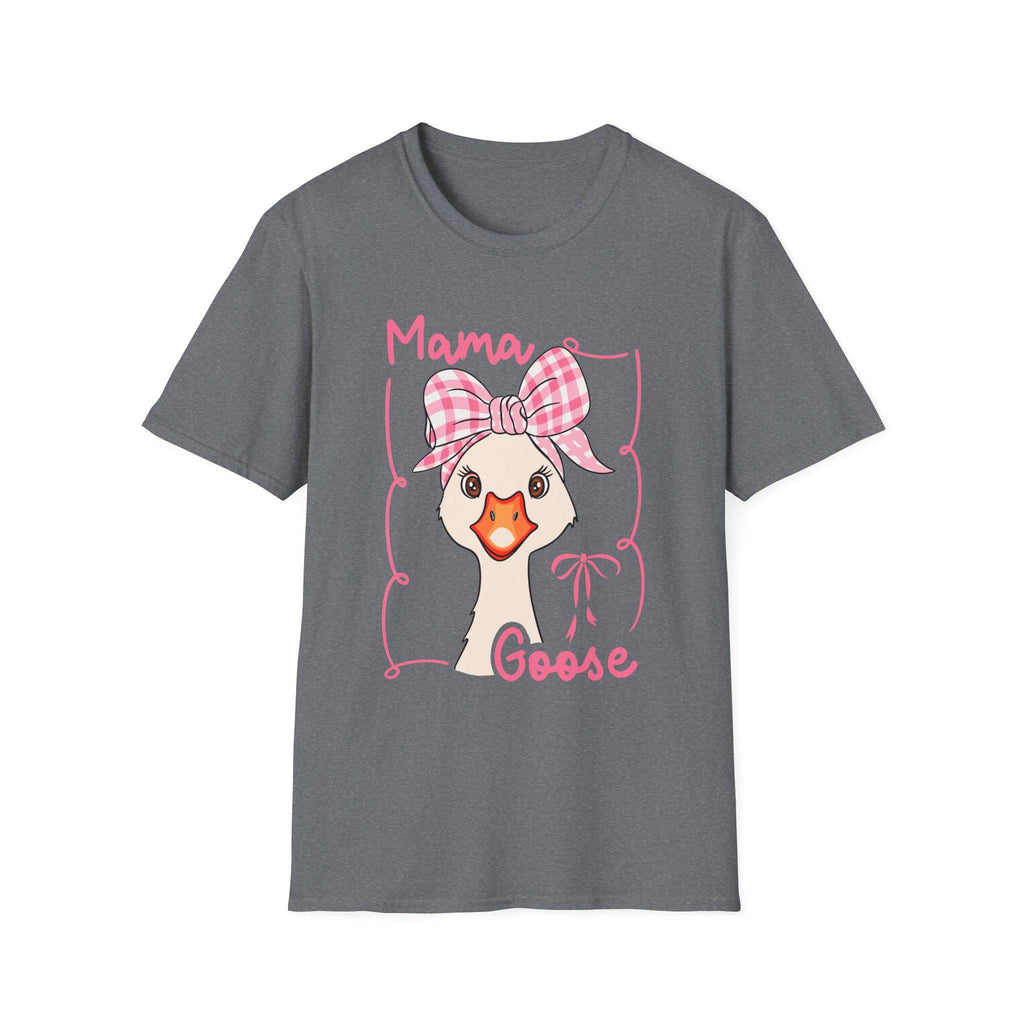 Mama Goose T-Shirt | Whimsical Goose Illustration, Pink Gingham Bow