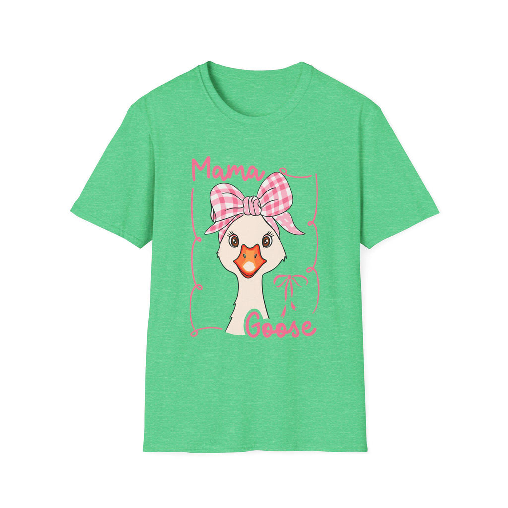 Mama Goose T-Shirt | Whimsical Goose Illustration, Pink Gingham Bow