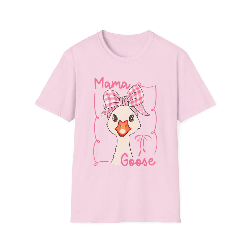 Mama Goose T-Shirt | Whimsical Goose Illustration, Pink Gingham Bow