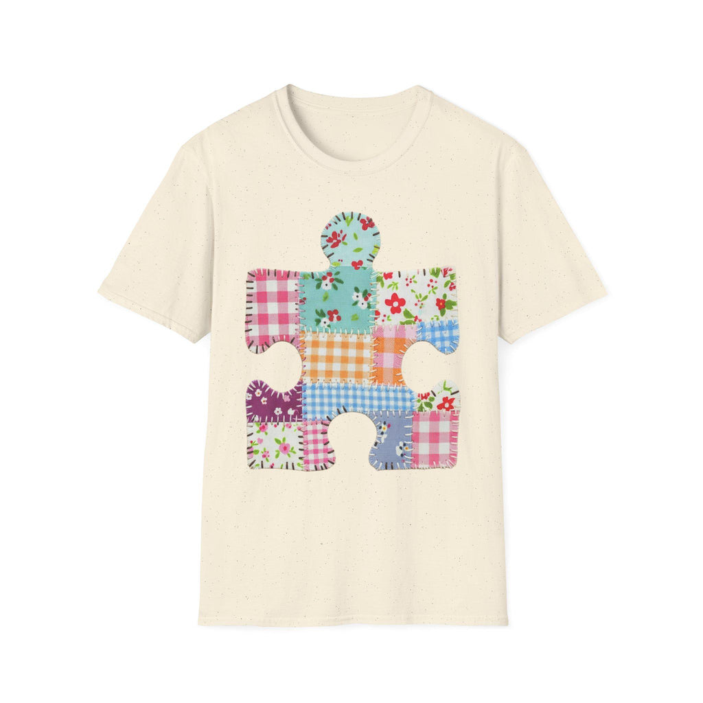 Patchwork Floral Puzzle Piece T-Shirt | Autism Awareness, Quilted Plaid Design
