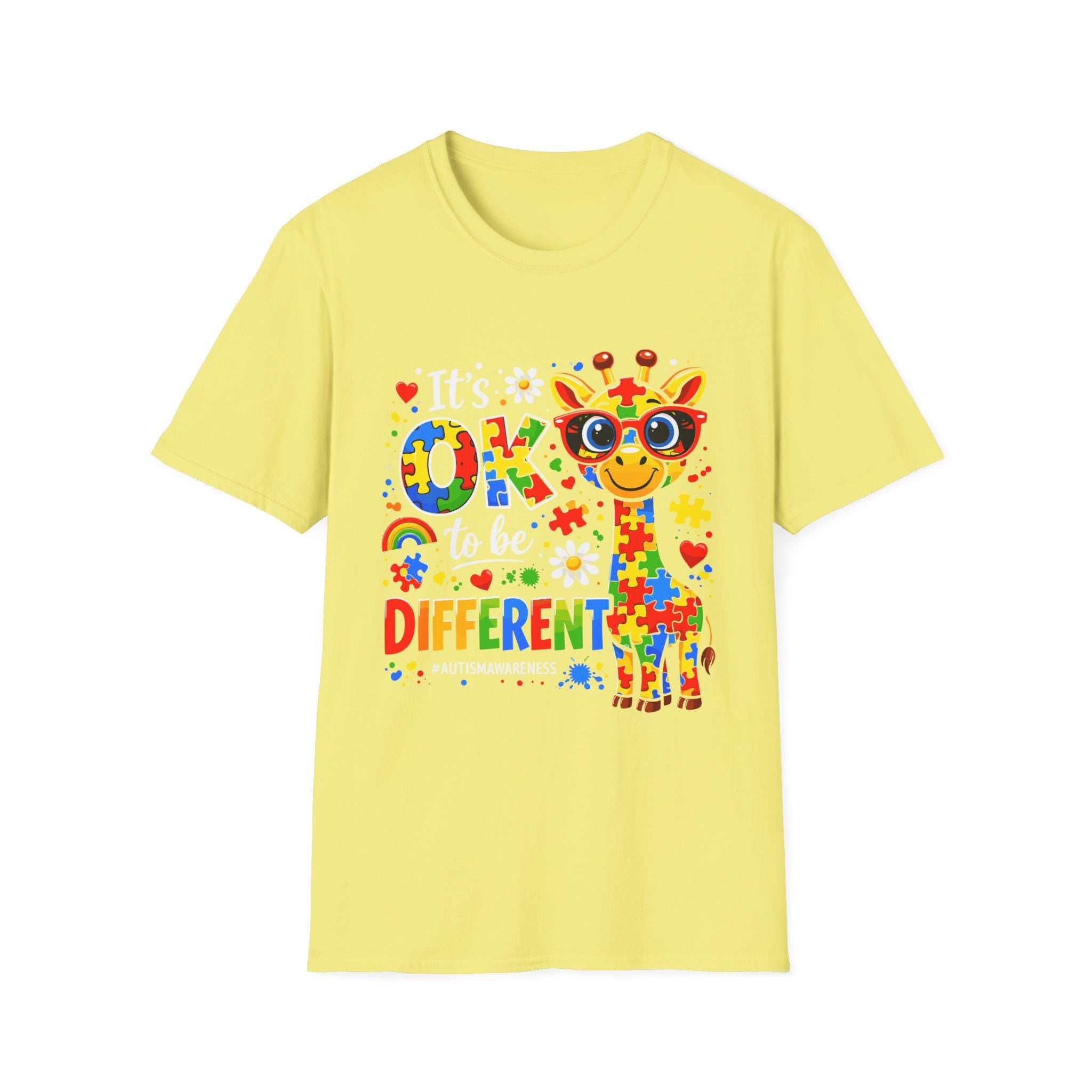 Autism Awareness Giraffe T-Shirt | Be Different Puzzle Piece Design