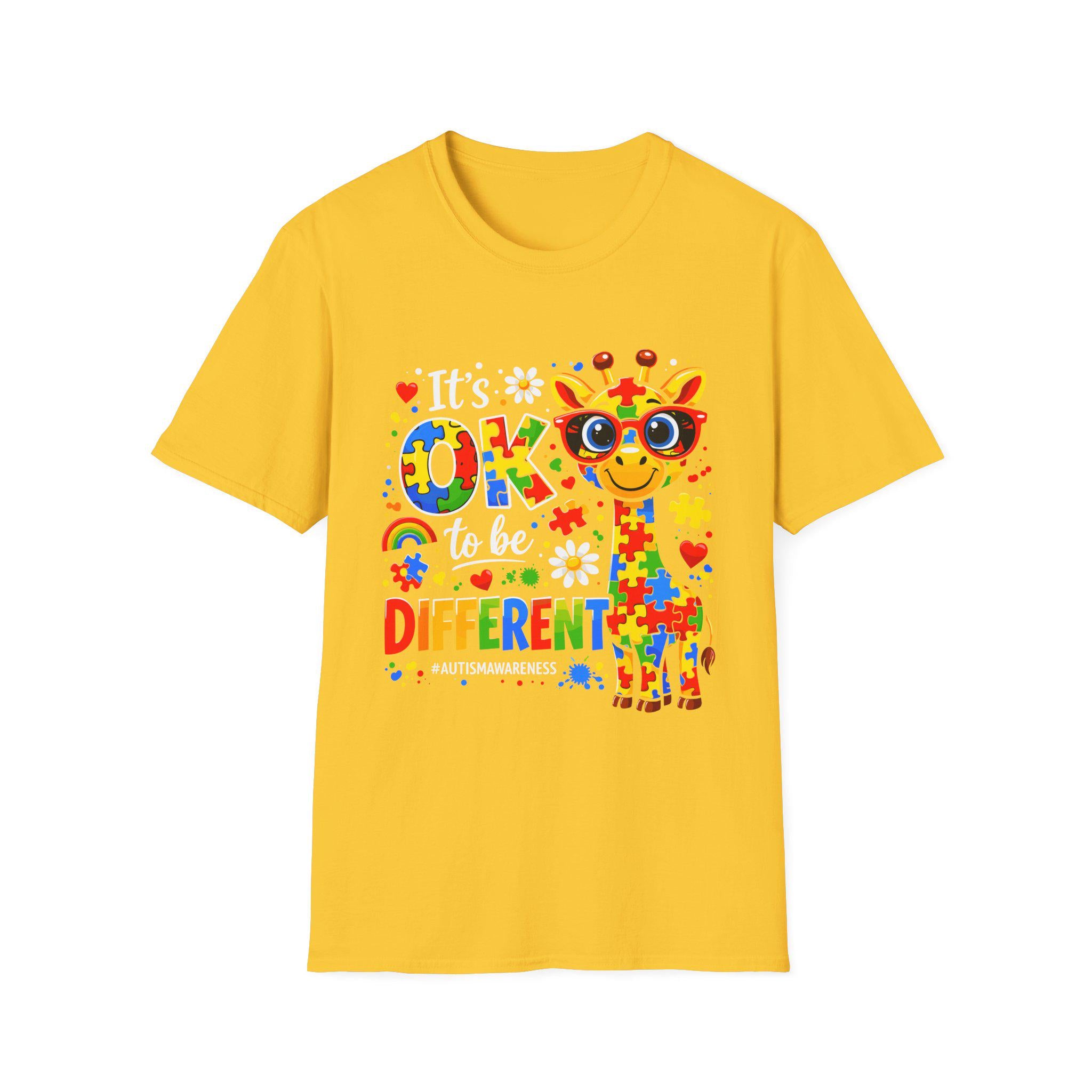 Autism Awareness Giraffe T-Shirt | Be Different Puzzle Piece Design