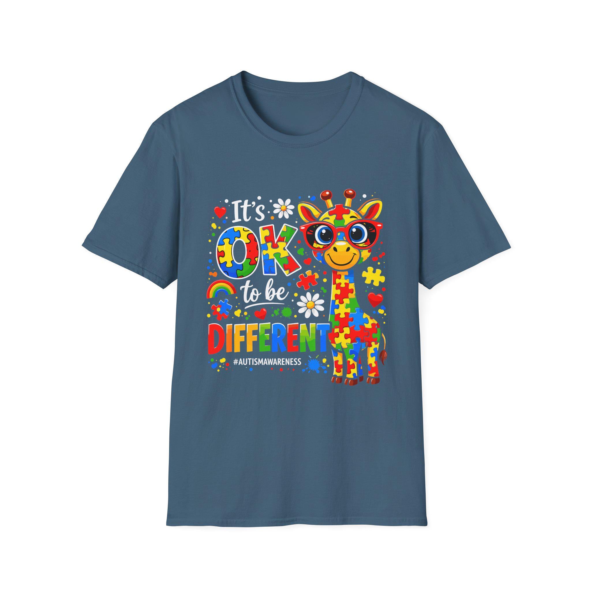 Autism Awareness Giraffe T-Shirt | Be Different Puzzle Piece Design