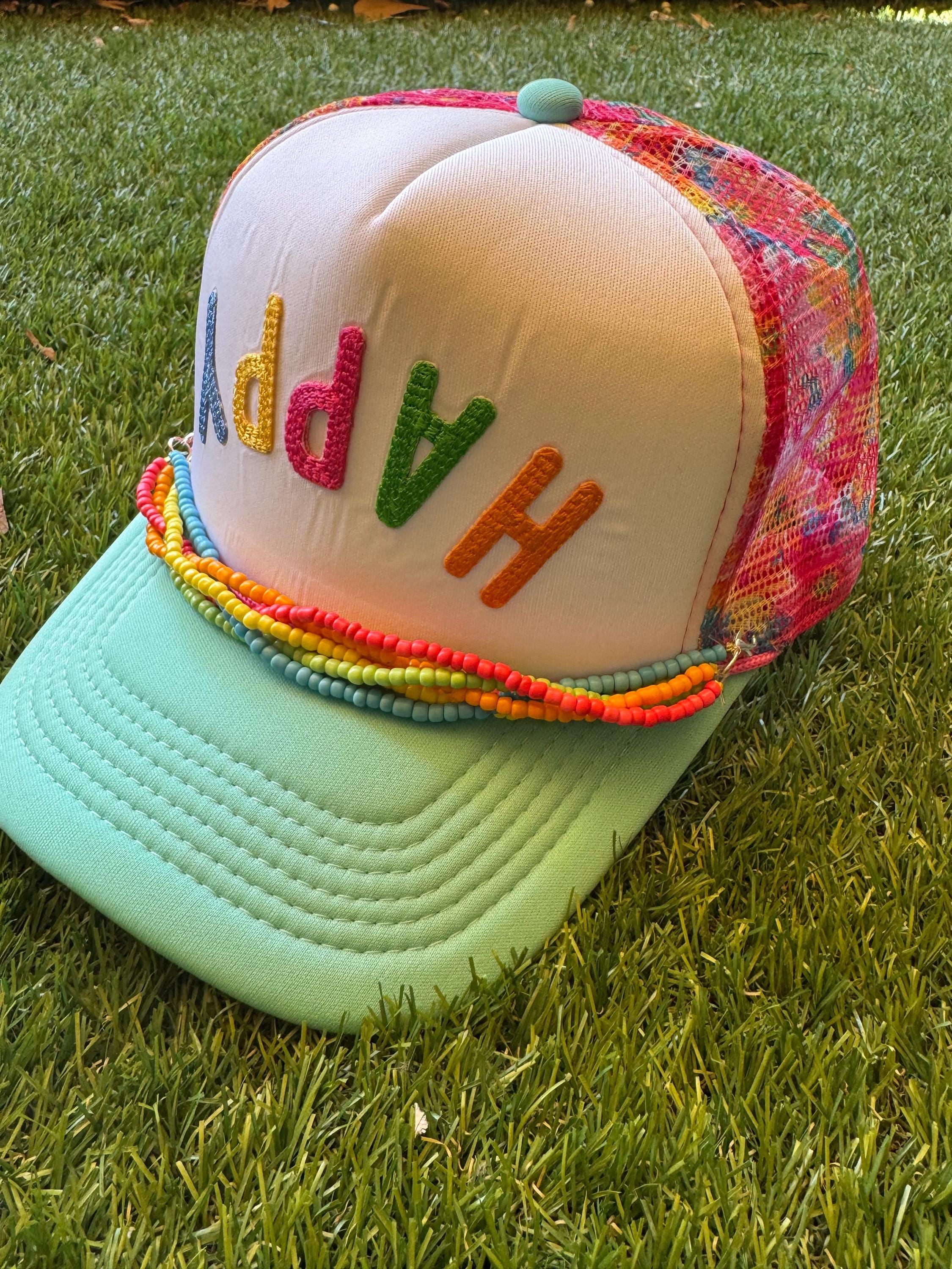 Upside down Happy trucker hat