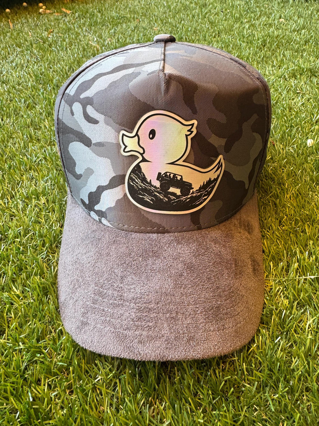 Camouflage Duck custom trucker hat with suede bill