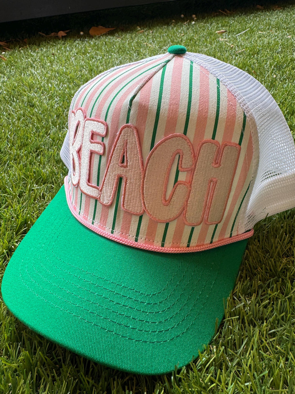 BEACH pink and green custom trucker hat