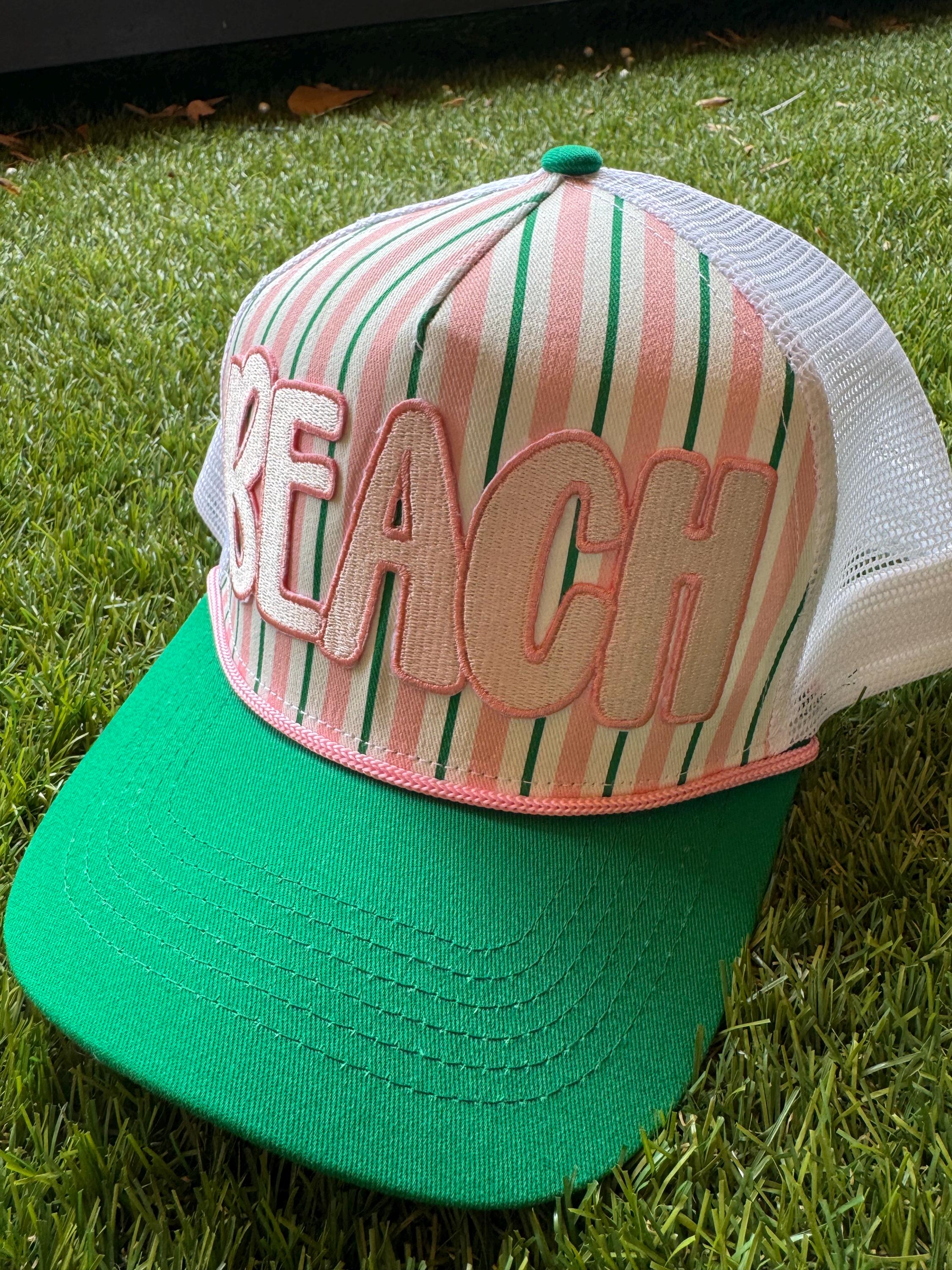 BEACH pink and green custom trucker hat